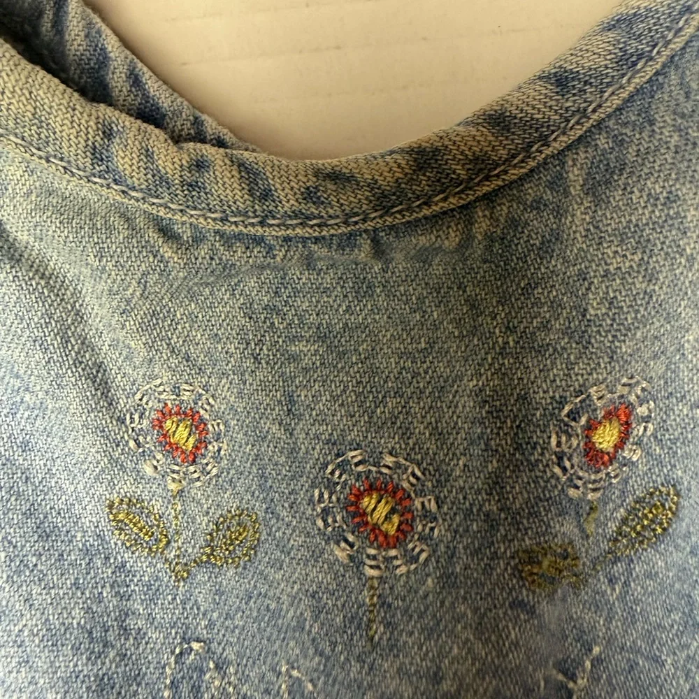 Vintage Old Navy Baby 3 - 6 Months Denim Jean Overall Embroidered Floral 90s Y2K